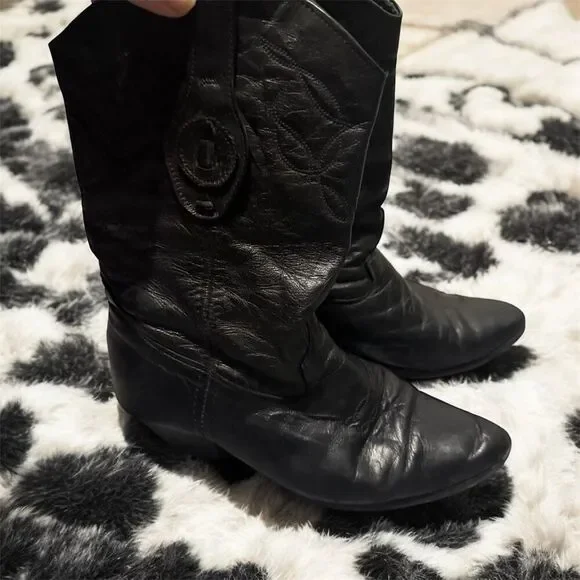 Vintage Laredo Black Leather Cowboy Western Boots 7.5 Pointed - Picture 4 of 7